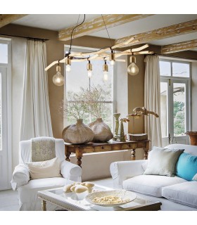 6 Light Pendant Bar Light Wood, E27 - 2