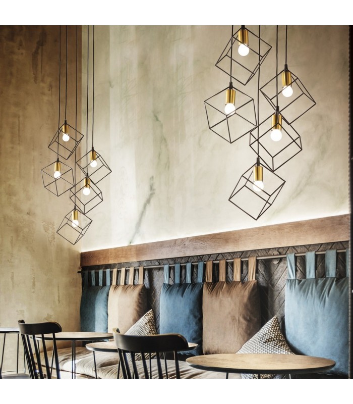 Indoor 5 Lights Cage Cluster Drop Ceiling Pendant Lamp Black, E27 - 2