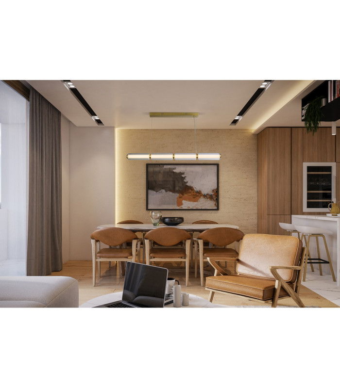 Mod LED Celling Pendant Satin Brass Metal Opal Acrylic & Clear Gla-4
