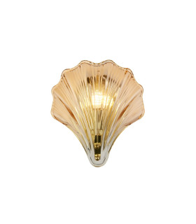 Shell 1 Light Wall Lamp Satin Brass Metal & Amber Glass IP44-1