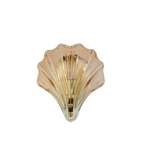 Shell 1 Light Wall Lamp Satin Brass Metal & Amber Glass IP44-2
