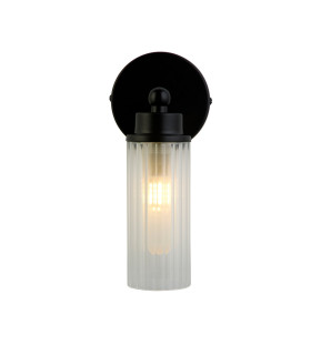 Imperial 1 Light Wall Lamp Matt Black Metal & Clear Ribbed Glass-1