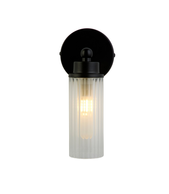 Imperial 1 Light Wall Lamp Matt Black Metal & Clear Ribbed Glass-1
