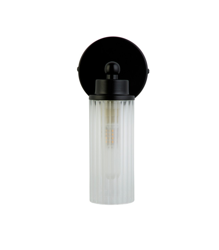 Imperial 1 Light Wall Lamp Matt Black Metal & Clear Ribbed Glass-2