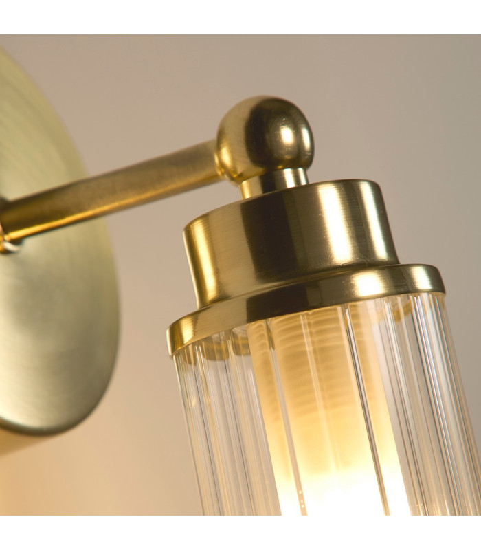 Imperial 1 Light Wall Lamp Satin Brass Metal & Clear Ribbed Glass-3