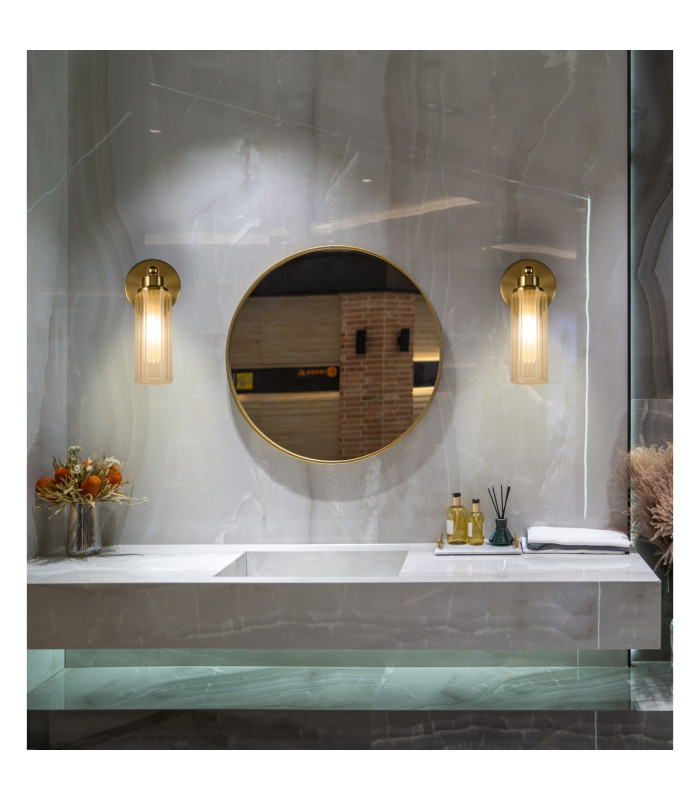 Imperial 1 Light Wall Lamp Satin Brass Metal & Clear Ribbed Glass-4