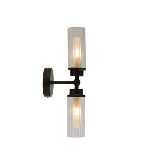 Imperial 2 Light Wall Lamp Matt Black Metal & Clear Ribbed Glass-1