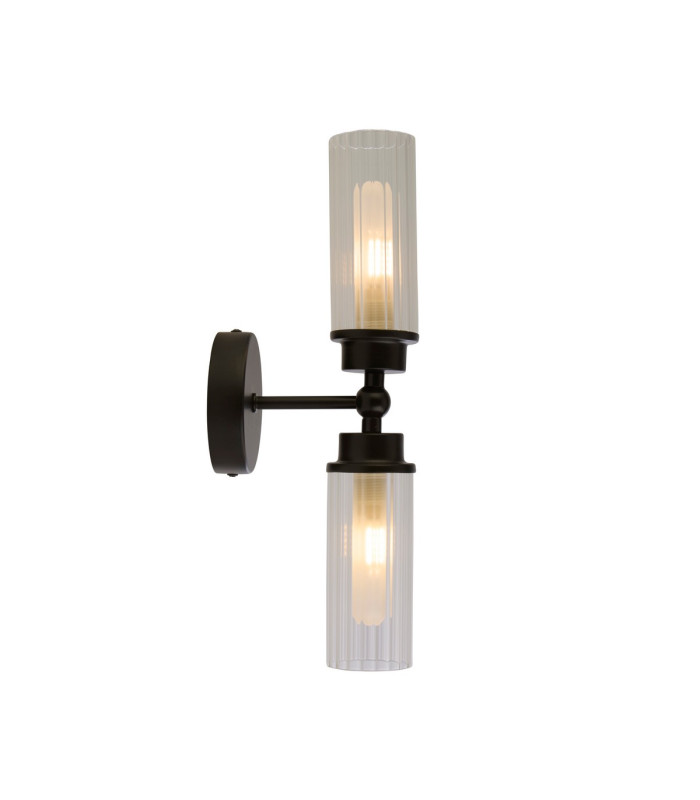 Imperial 2 Light Wall Lamp Matt Black Metal & Clear Ribbed Glass-1
