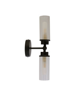 Imperial 2 Light Wall Lamp Matt Black Metal & Clear Ribbed Glass-2