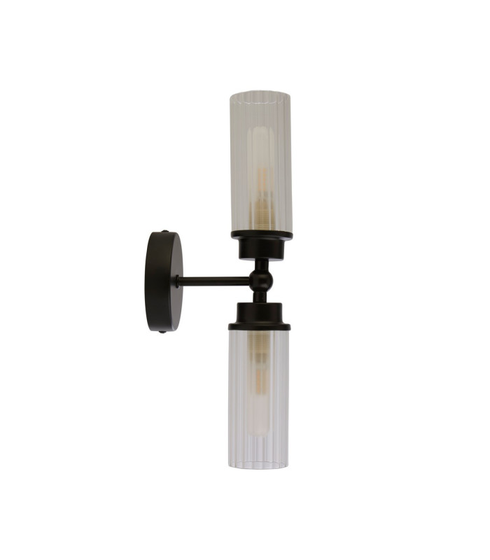 Imperial 2 Light Wall Lamp Matt Black Metal & Clear Ribbed Glass-2
