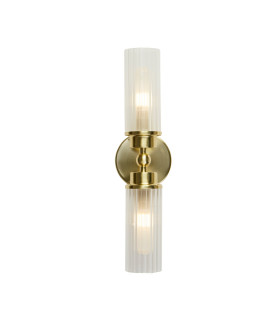 Imperial 2 Light Wall Lamp Satin Brass Metal & Clear Ribbed Glass-1