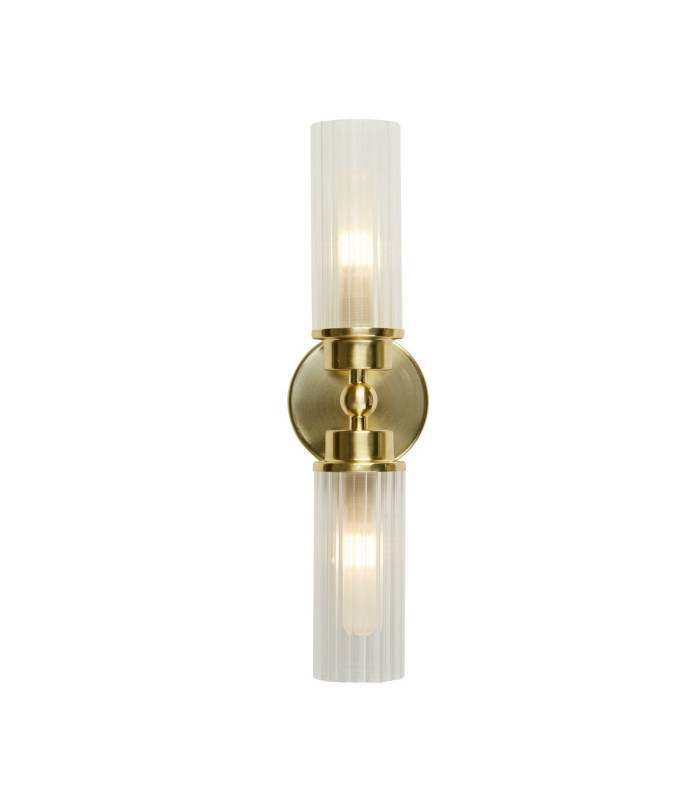 Imperial 2 Light Wall Lamp Satin Brass Metal & Clear Ribbed Glass-1