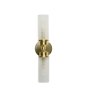 Imperial 2 Light Wall Lamp Satin Brass Metal & Clear Ribbed Glass-2