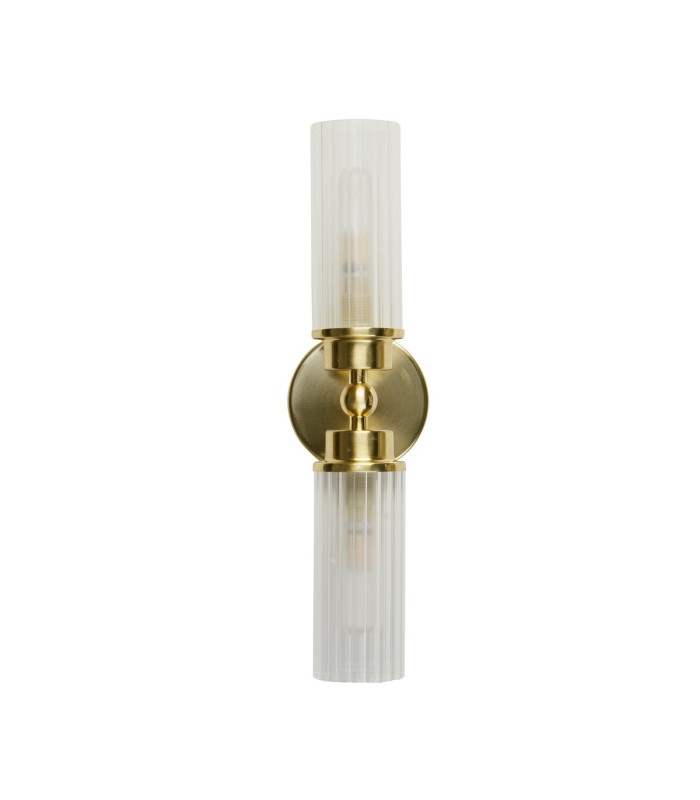 Imperial 2 Light Wall Lamp Satin Brass Metal & Clear Ribbed Glass-2