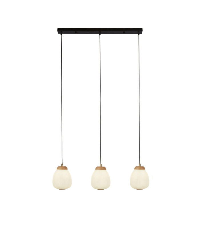 Ella 3 Light Celling Pendant Black Metal & Opal Ribbed Glass-1
