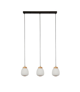 Ella 3 Light Celling Pendant Black Metal & Opal Ribbed Glass-2