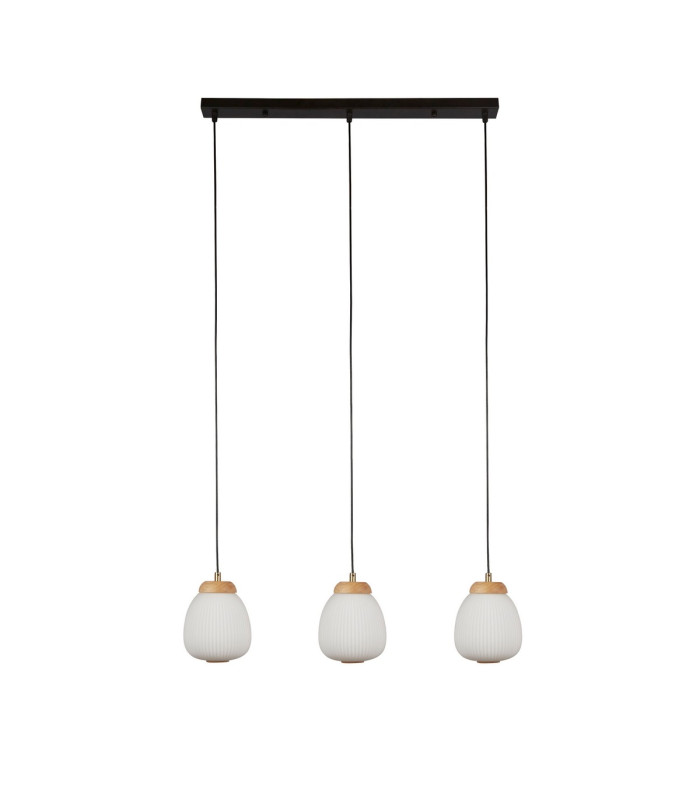 Ella 3 Light Celling Pendant Black Metal & Opal Ribbed Glass-2