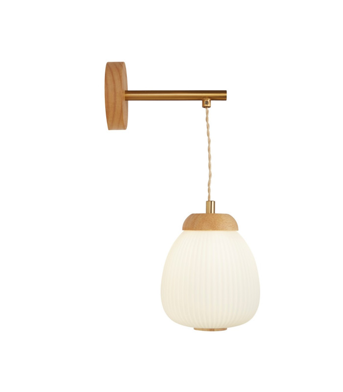Ella Wall Lamp Brass Metal Wood & Opal Ribbed Glass-1