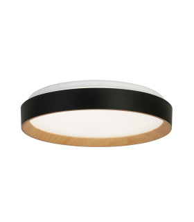 Sorrento LED Flush Light Ceiling Light Black with Wood Transfer-1