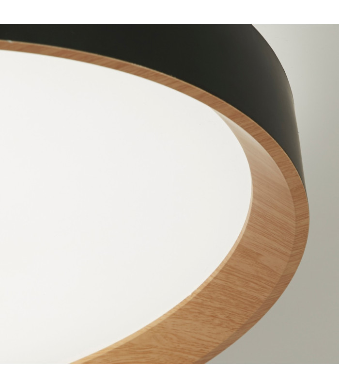 Sorrento LED Flush Light Ceiling Light Black with Wood Transfer-3