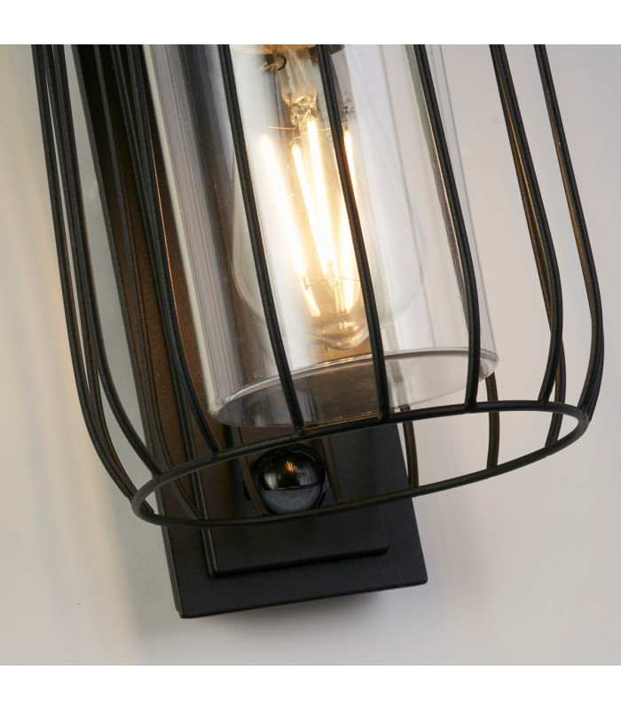 Reed 1 Light Wall Lamp with PIR  Black Metal and PC Shade-3