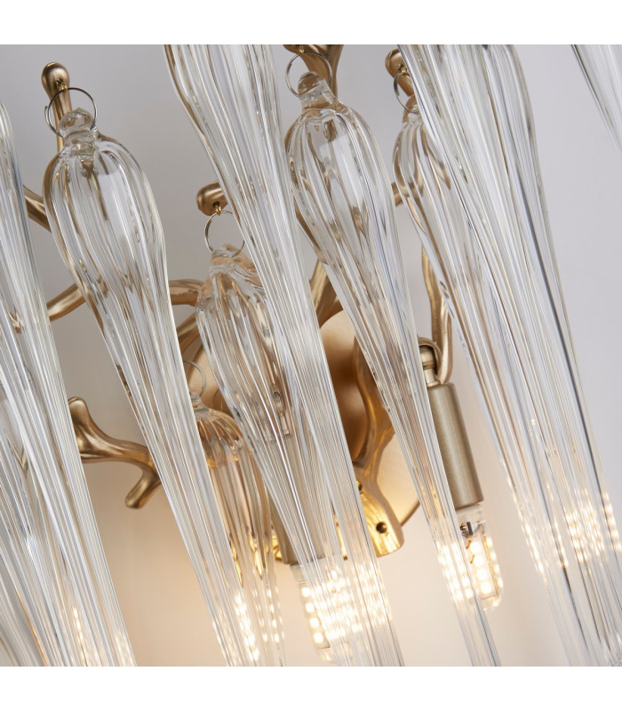 Heritage 2 Light Wall Lamp Gold Metal and Clear Glass Drops-3