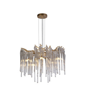 Heritage 5 Light Celling Pendant Gold Metal and Clear Glass Drops-1