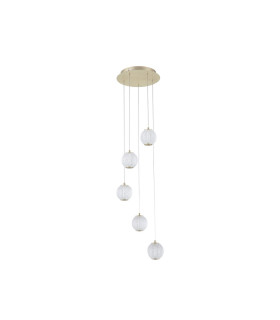 Allure 5 Light Cluster Light-Drop Celling Pendant Satin Brass & Clear Acrylic-2