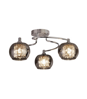 Lovell 3 Light Flush Light- Chrome Metal Smoked Glass & Crystal Glass-1