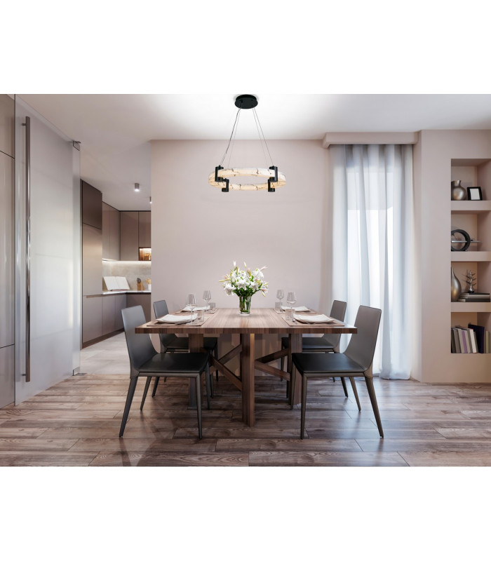 Moonbeam LED Celling Pendant Black Metal & Marbleised Resin-4