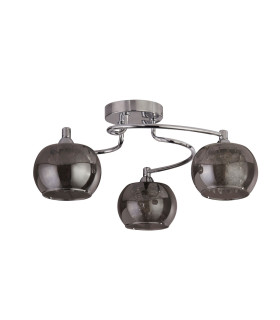 Lovell 3 Light Flush Light- Chrome Metal Smoked Glass & Crystal Glass-2