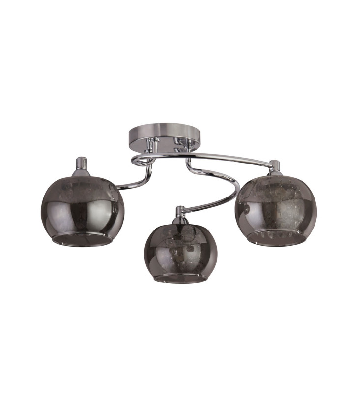 Lovell 3 Light Flush Light- Chrome Metal Smoked Glass & Crystal Glass-2
