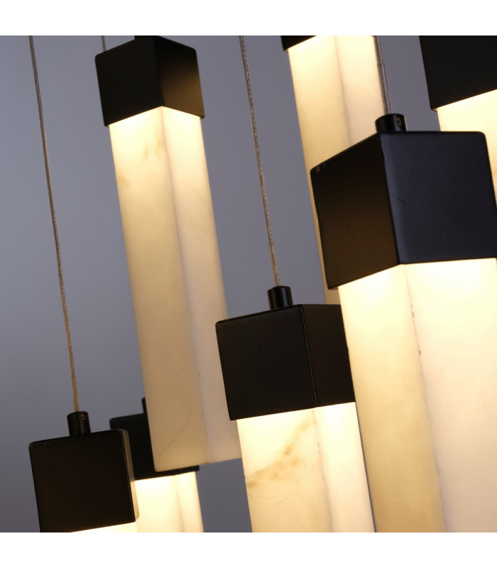 Moonbeam 13 Light Celling Pendant Black Metal & Marbleised Resin-3