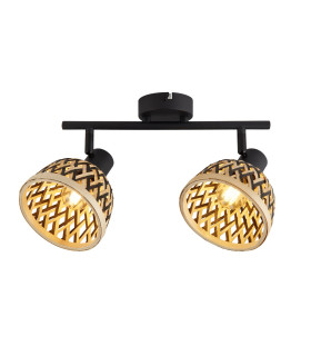 Lance 2 Light Twin Spotlight Bar Black Metal & Bamboo Shade-1