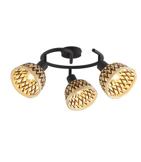 Lance 3 Light Round Spotlight Black Metal & Bamboo Shade-1