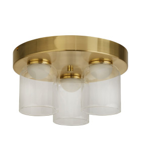 Highball LED 3 Light Flush Light Ceiling Light  Satin Brass & Clear Glass IP44-2