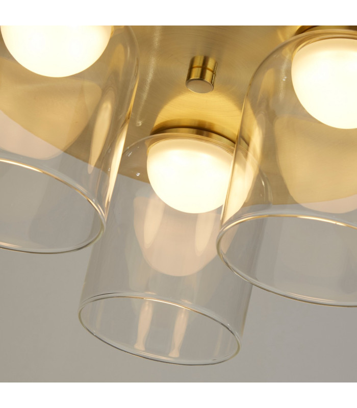 Highball LED 3 Light Flush Light Ceiling Light  Satin Brass & Clear Glass IP44-3