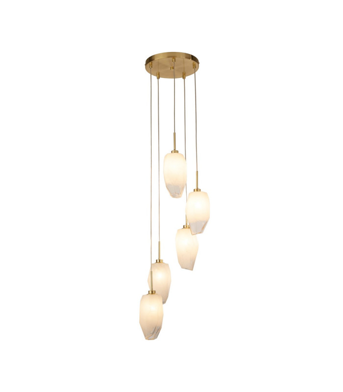 Rocky 5 Light Cluster Light Drop Celling Pendant Satin Brass Metal & Glass-1