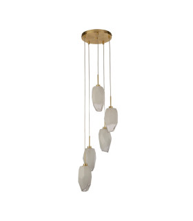 Rocky 5 Light Cluster Light Drop Celling Pendant Satin Brass Metal & Glass-2