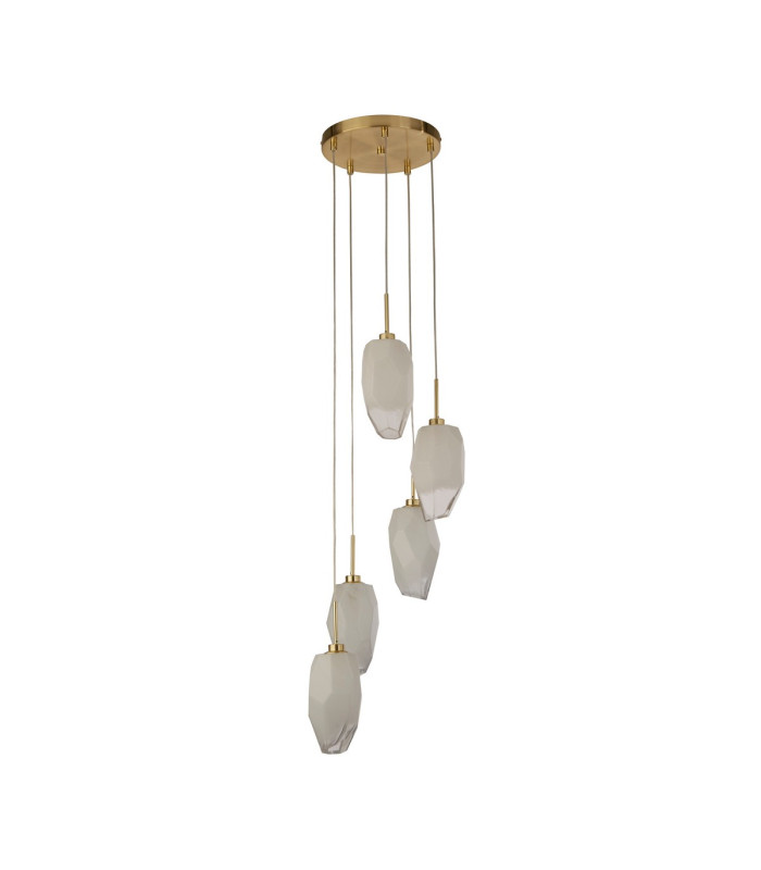 Rocky 5 Light Cluster Light Drop Celling Pendant Satin Brass Metal & Glass-2