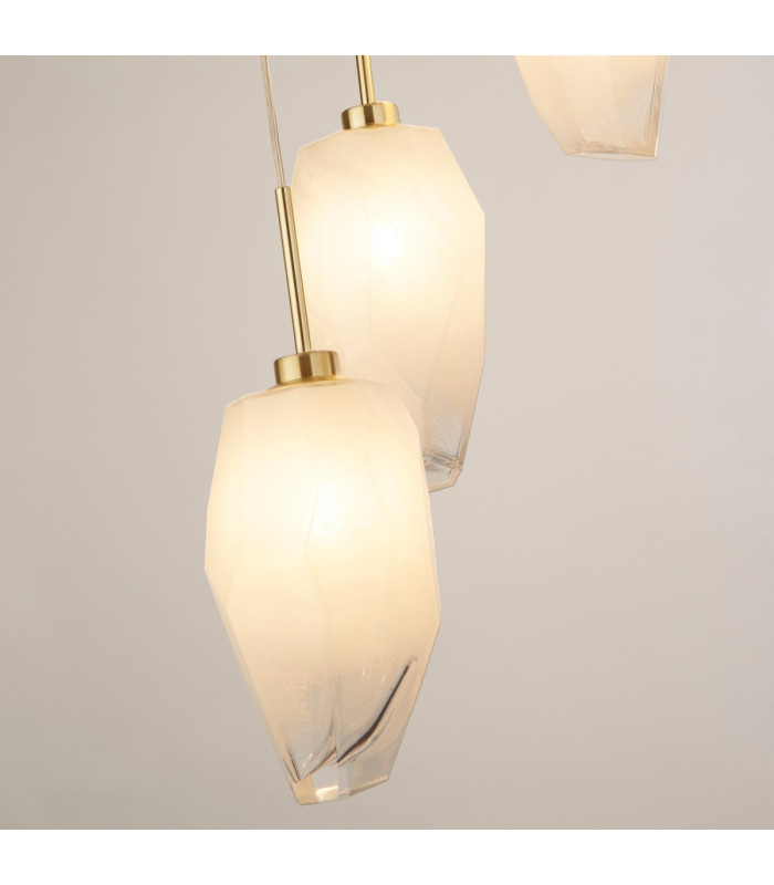 Rocky 5 Light Cluster Light Drop Celling Pendant Satin Brass Metal & Glass-3