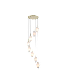 Rocky 8 Light Cluster Light Drop Celling Pendant Satin Brass Metal & Glass-1