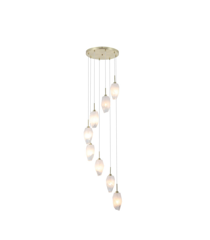 Rocky 8 Light Cluster Light Drop Celling Pendant Satin Brass Metal & Glass-1