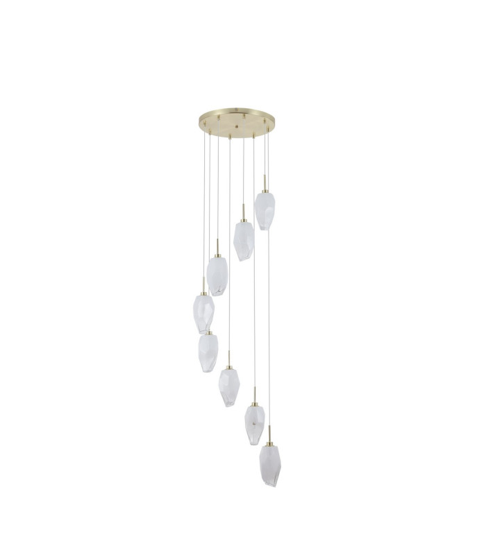 Rocky 8 Light Cluster Light Drop Celling Pendant Satin Brass Metal & Glass-2