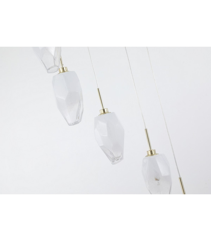 Rocky 8 Light Cluster Light Drop Celling Pendant Satin Brass Metal & Glass-3