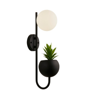 Lunar Wall Lamp Black Metal & Opal Glass-1