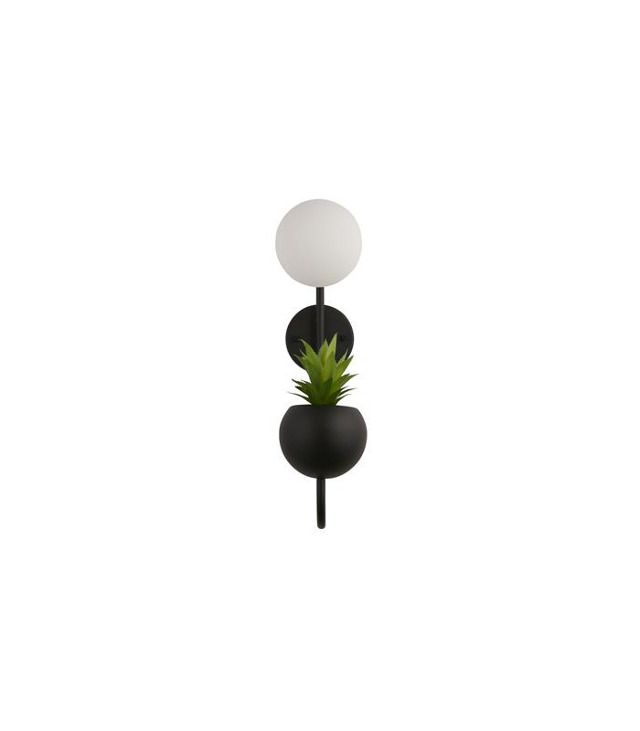 Lunar Wall Lamp Black Metal & Opal Glass-2