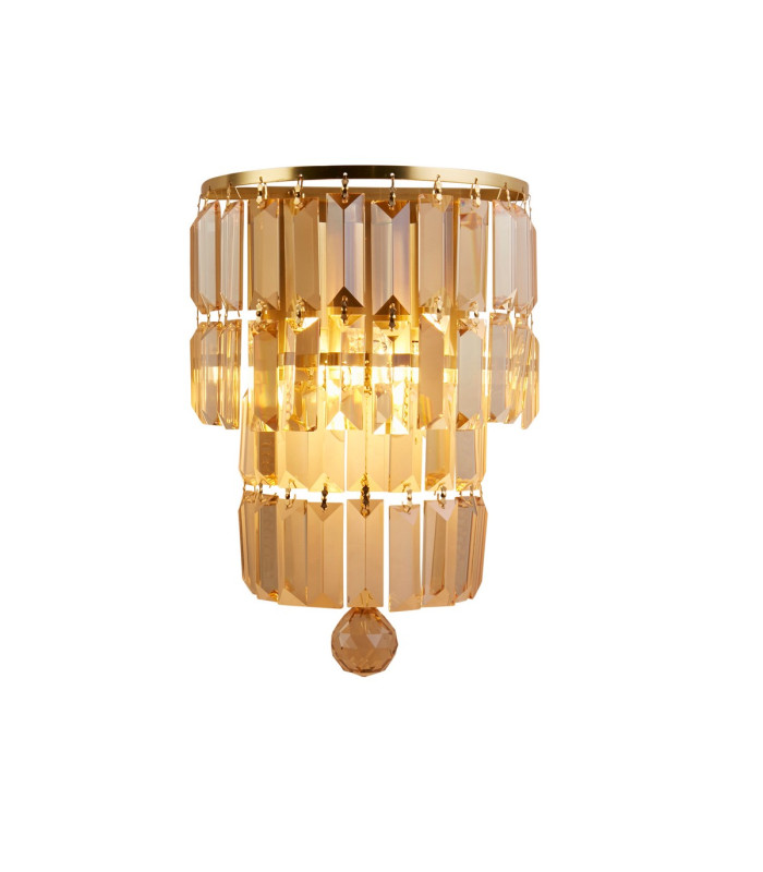Empire 2 Light Wall Lamp Satin Brass Metal & Champagne Crystal-1