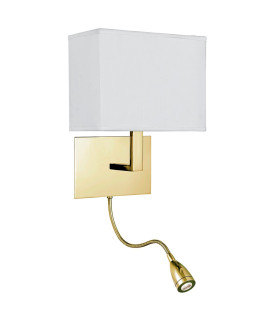 Hotel Wall Lamp- Satin Brass Metal & White Fabric Shade-1