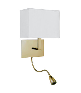 Hotel Wall Lamp- Satin Brass Metal & White Fabric Shade-2